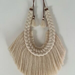 Cara Larga Braided Fringe necklace or Wall Hanging - Natural Cream